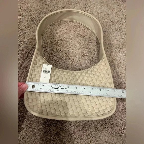 NWT new Anthropologie woven neoprene shoulder bag zip neutral beige nylon - Picture 17 of 17